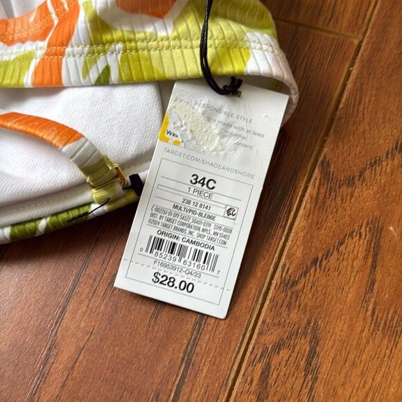 NWT Shade & Shore 34C Ribbed Hidden Underwire Floral Bandeau Bikini Swim Top - Picture 9 of 9